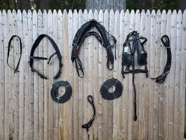 Black Full Size Horse Buffalo Leather Square Stud Browband Driving Harness Set NewEnglandTack