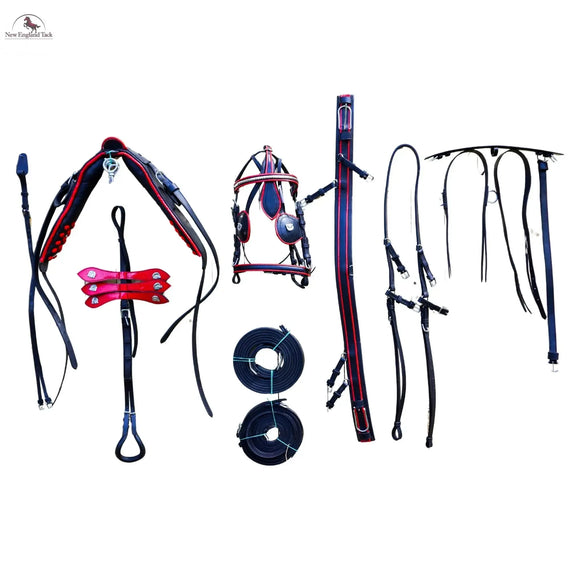 Black Horse Patent Leather Driving Harness Red Trim Set Available In All Sizes