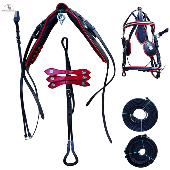 Black Horse Patent Leather Driving Harness Red Trim Set Available In All Sizes