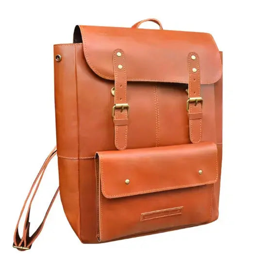 Casual Leather Backpack For Men & Women, Handcrafted Top Grain Leather Backpack, Unisex Lightweight Daily Backpack,Brown Backpack For Laptop - NewEngland Tack