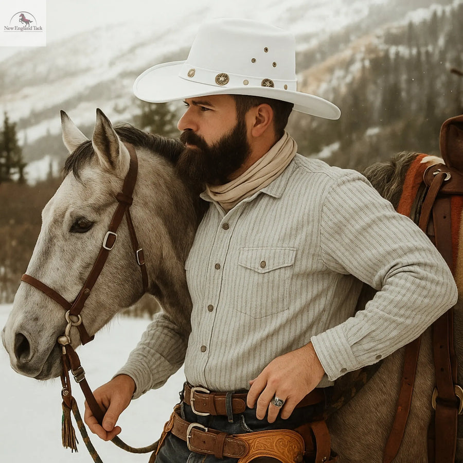 Classic Western Cowboy Hat – Real Cowhide Leather Unisex Fit NewEngland Tack
