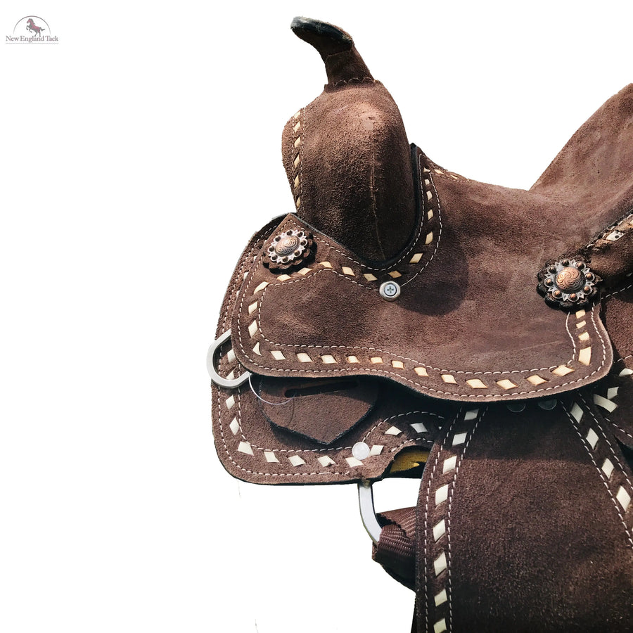 Copy of Resistance Western Pleasure Trail Rough Out Buck Stitched All Size Both Adults & Kids Western Horse Saddle With Suede Seat NewEngland Tack