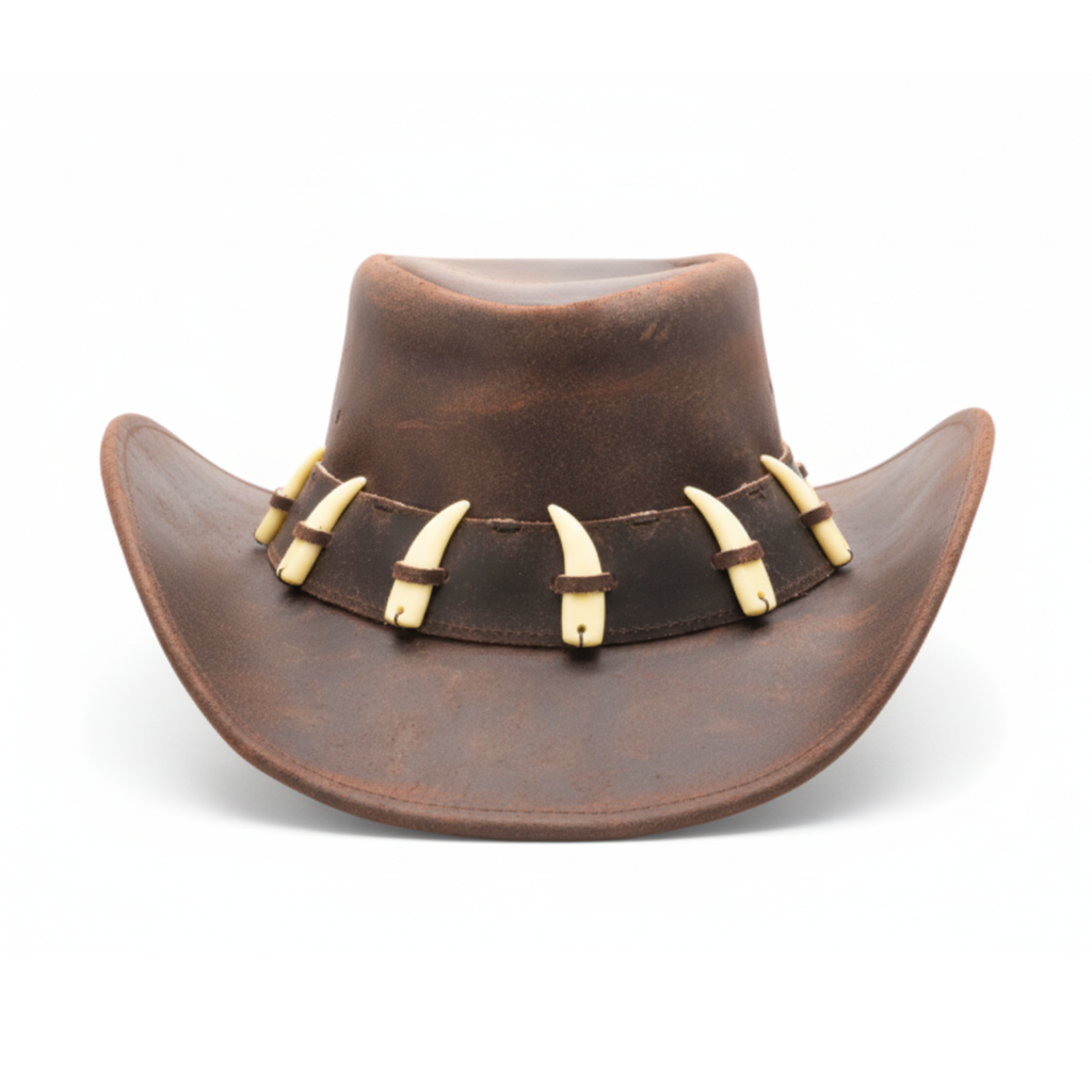 RESISTANCE Australian Leather Hat with Crocodile Band Teeth - Dundee Style | Outback Hat for Men and Women