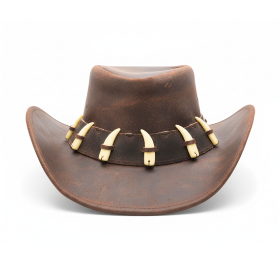 RESISTANCE Australian Leather Hat with Crocodile Band Teeth - Dundee Style | Outback Hat for Men and Women NewEngland Tack