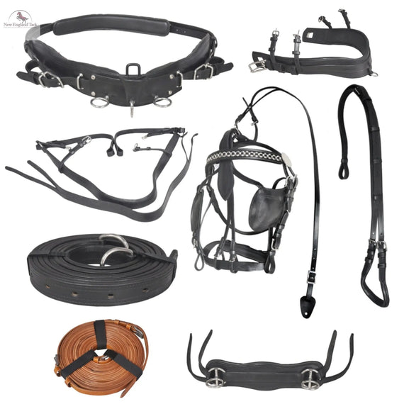 Tough-1 Tracker Black Leather Horse Driving Harness – Horse Size – Classic & Durable
