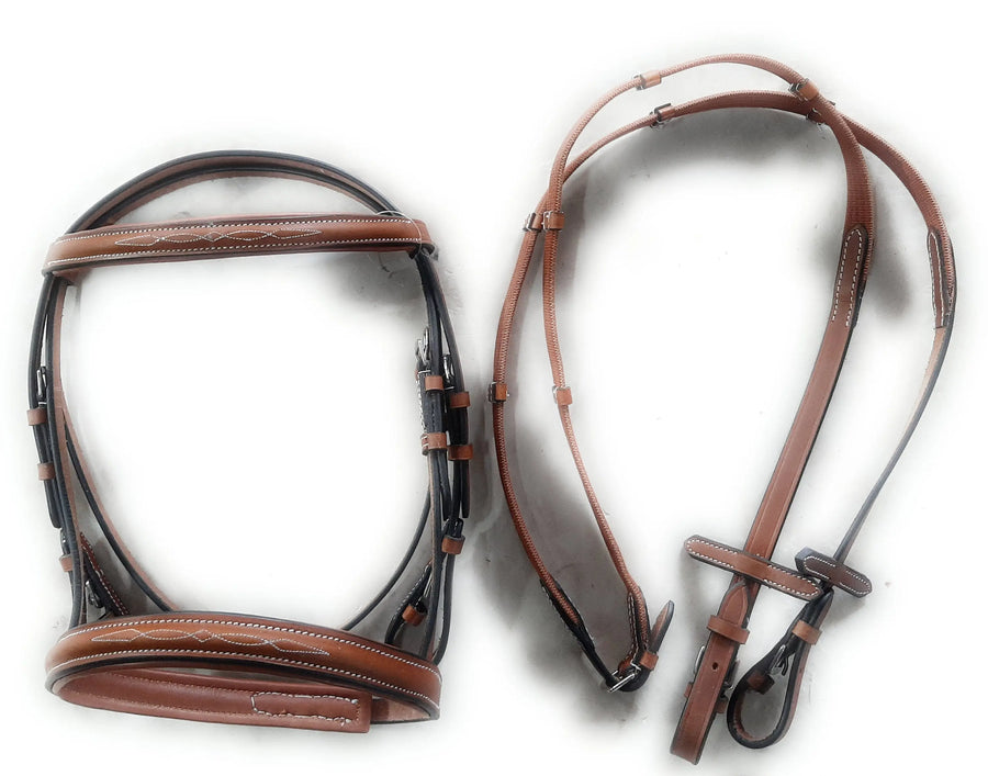 Fancy Stitched English Bridle - Premium Quality Leather with Stainless Steel Hardware - Pony Size - NewEngland Tack
