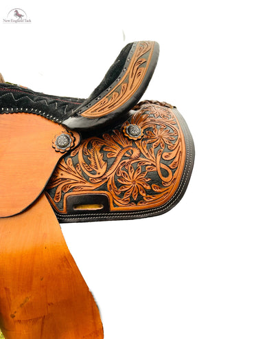 Floral Tooled Youth Western Leather Horse Barrel Saddle NewEnglandTack