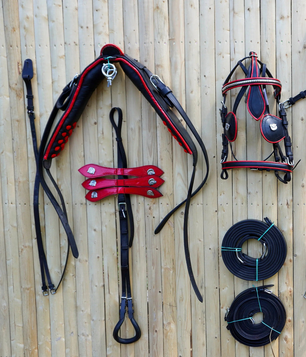 Full Size Leather Horse Driving Harness With Red Trim - Premium Quality - NewEngland Tack