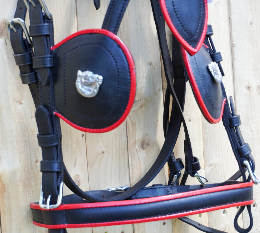 Full Size Leather Horse Driving Harness With Red Trim - Premium Quality - NewEngland Tack