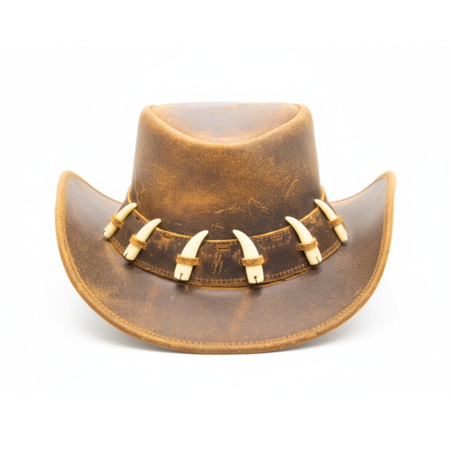 RESISTANCE Australian Leather Hat with Crocodile Band Teeth - Dundee Style | Outback Hat for Men and Women