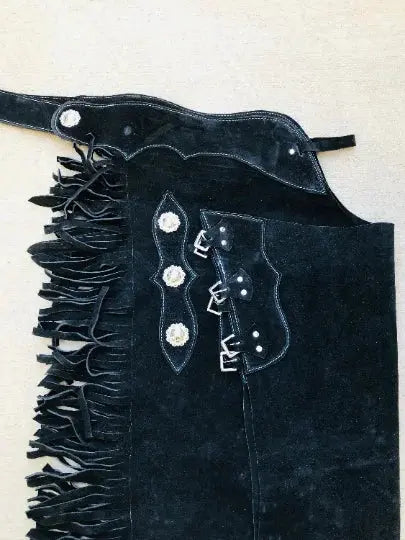 Handcrafted Unisex Black Chinks For Horse Riding, Handmade Suede Leather Western Chinks For Outdoor Sports - NewEngland Tack