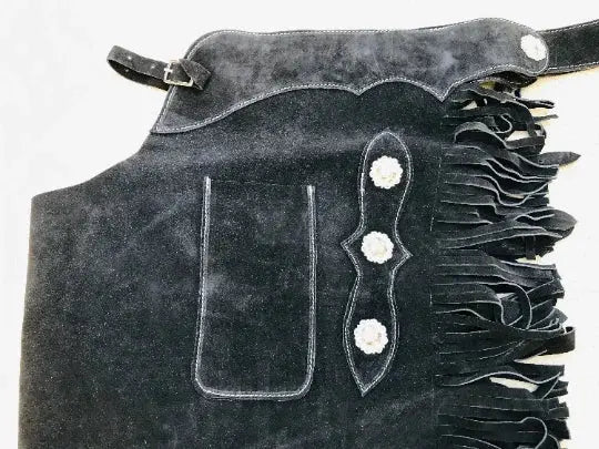 Handcrafted Unisex Black Chinks For Horse Riding, Handmade Suede Leather Western Chinks For Outdoor Sports - NewEngland Tack