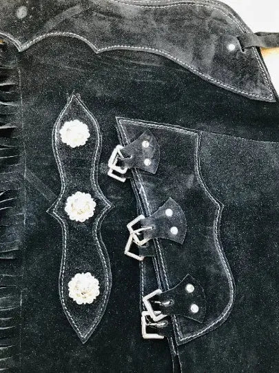 Handcrafted Unisex Black Chinks For Horse Riding, Handmade Suede Leather Western Chinks For Outdoor Sports - NewEngland Tack