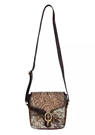 Handcrafted Hand Bag Gift For Her,  Western Brown Leather Purses For Cowgirl, Handmade Crossbody Floral Tooled Cowhide Satchel Bag - NewEngland Tack