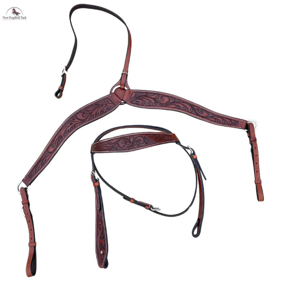 Headstall and Breast Collar Set with Reins and Middle Cinch - Argentinian Leather NewEngland Tack