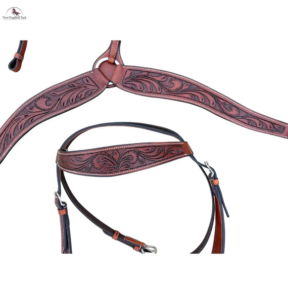Headstall and Breast Collar Set with Reins and Middle Cinch - Argentinian Leather NewEngland Tack