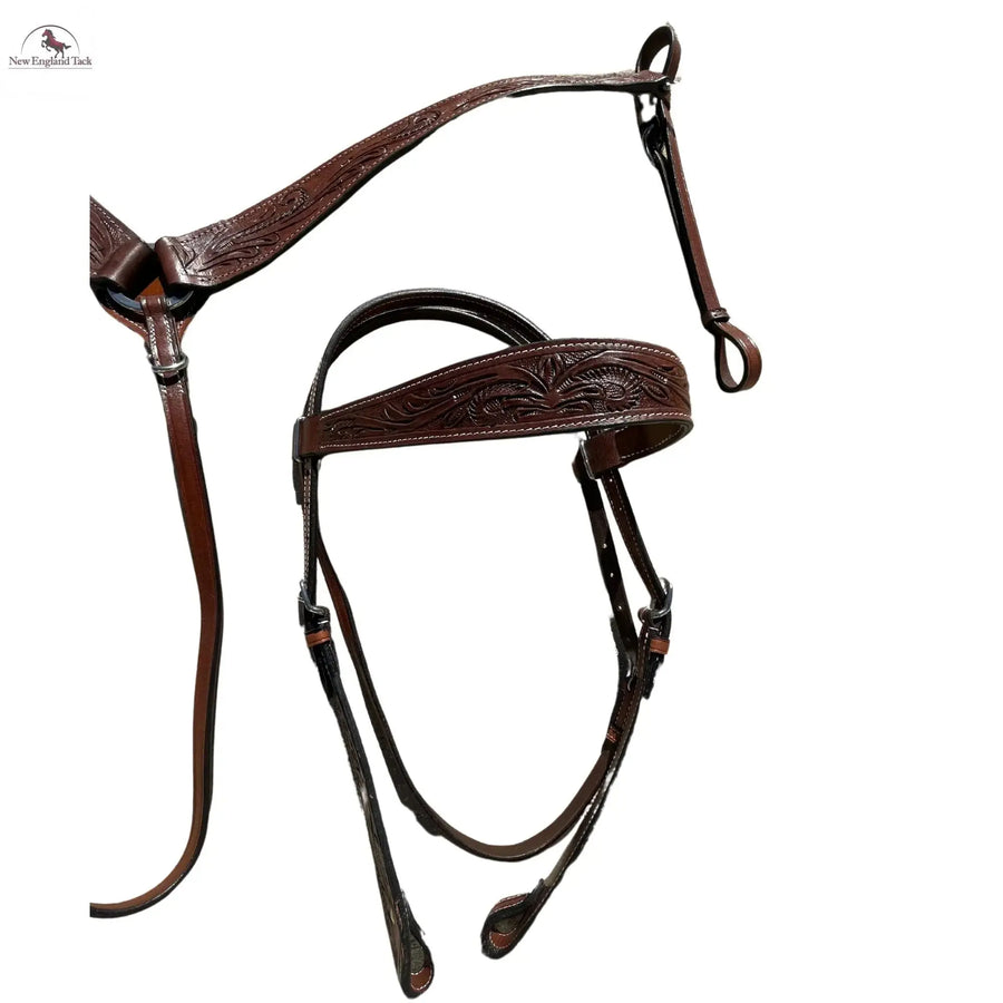 Headstall and Breast Collar Set with Reins and Middle Cinch - Argentinian Leather NewEngland Tack