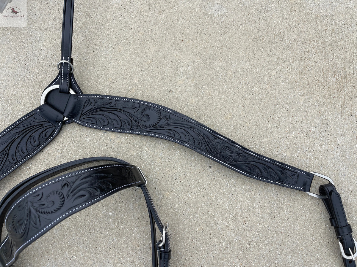 Headstall and Breast Collar Set Black- Argentinian Leather NewEngland Tack