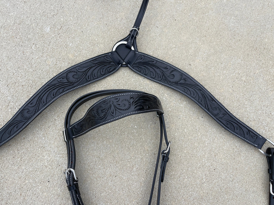 Headstall and Breast Collar Set Black- Argentinian Leather NewEngland Tack
