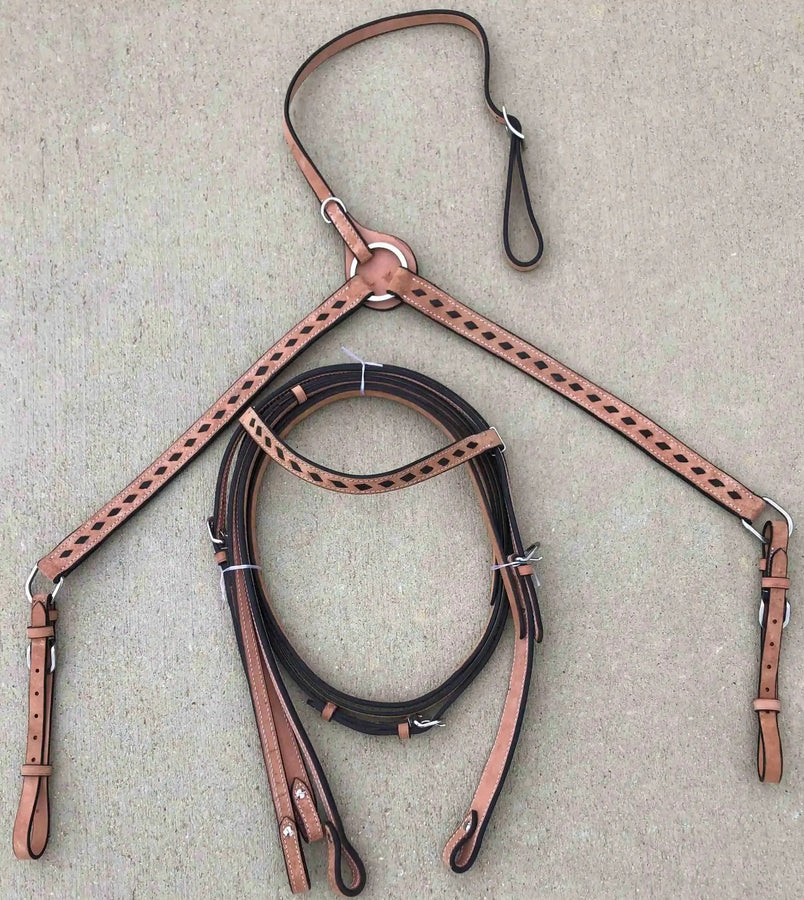 Headstall and Breast Collar Set with Reins and Girth -  Two Colors - Leather - NewEngland Tack