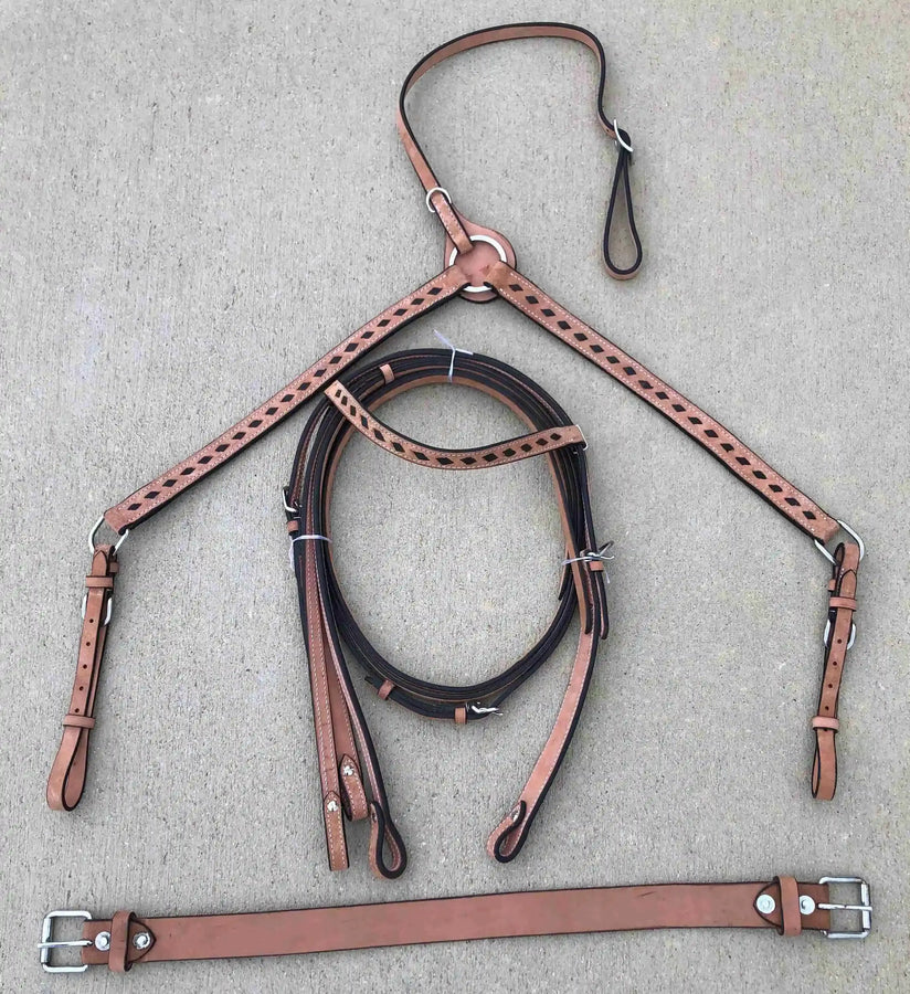 Headstall and Breast Collar Set with Reins and Girth -  Two Colors - Leather - NewEngland Tack