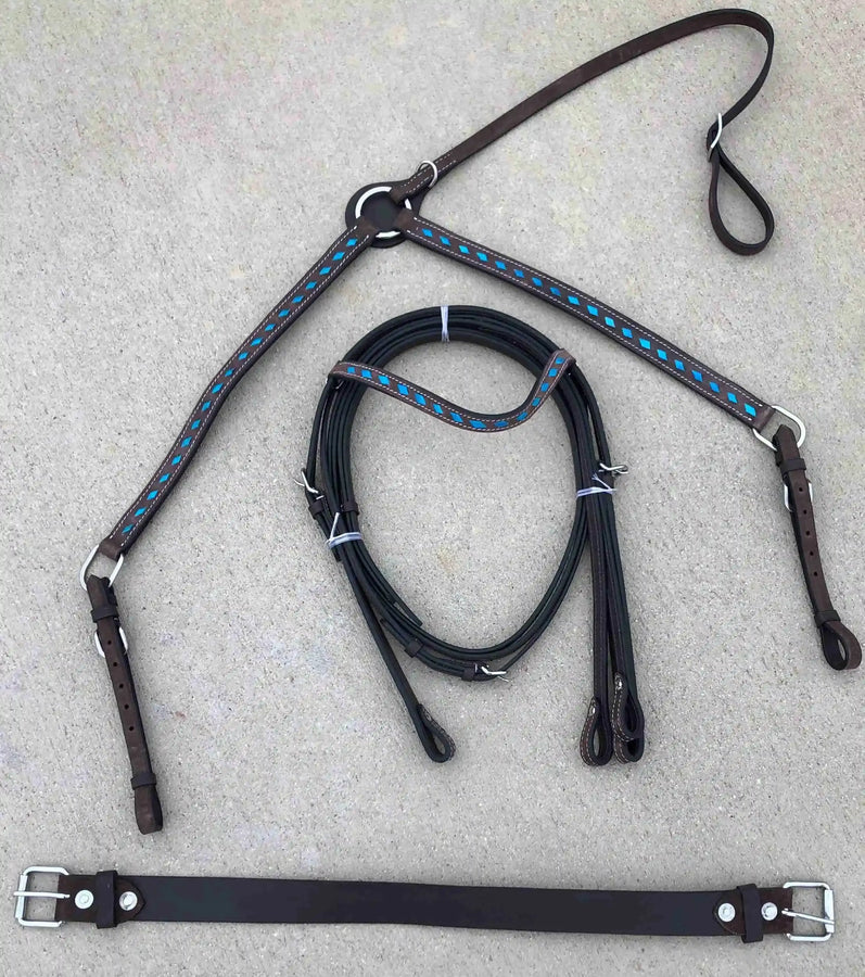 Headstall and Breast Collar Set with Reins and Girth -  Two Colors - Leather - NewEngland Tack