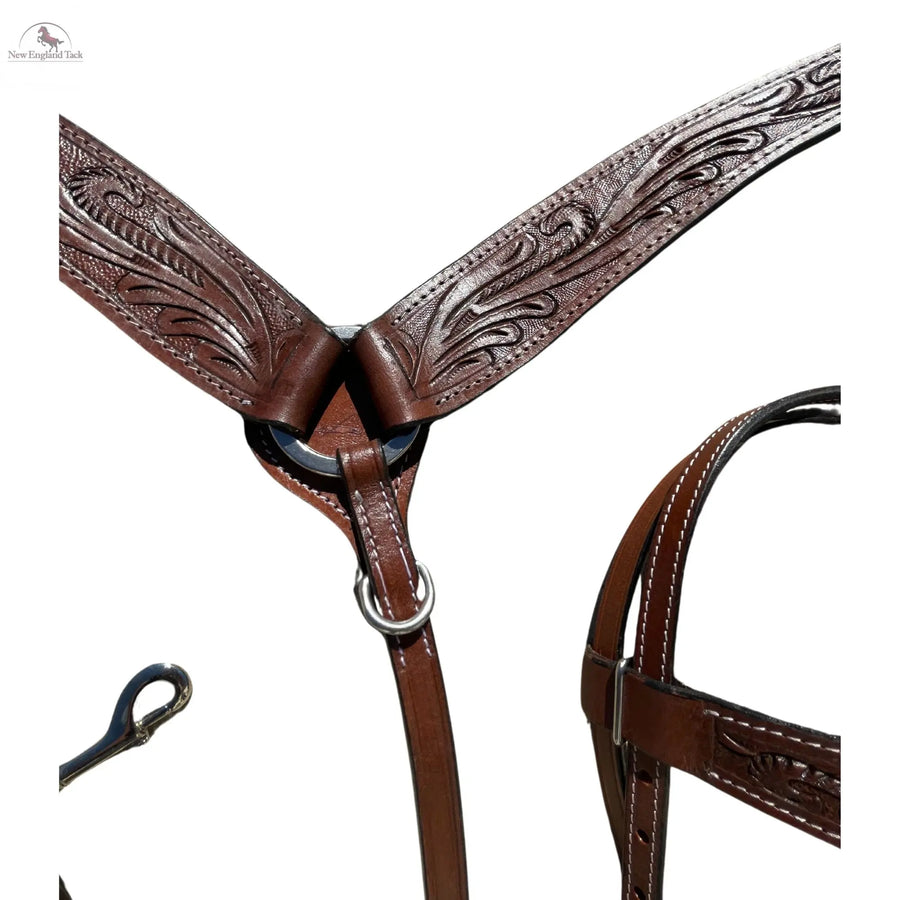 Headstall and Breast Collar Set with Reins and Middle Cinch - Argentinian Leather NewEngland Tack
