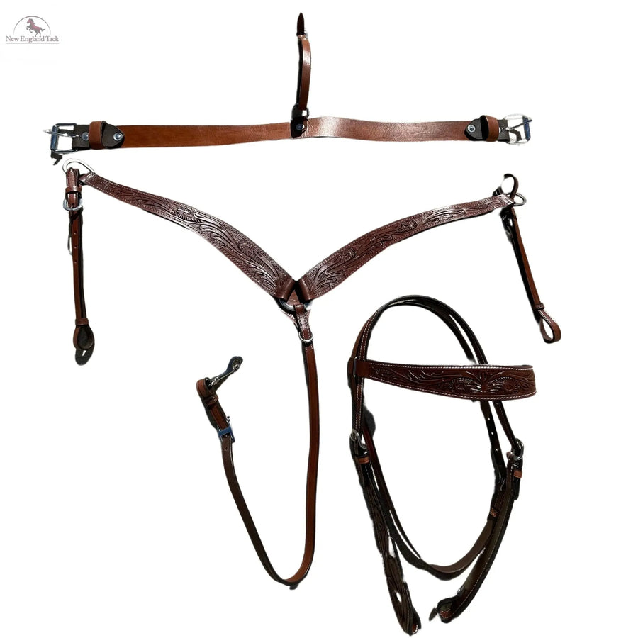 Headstall and Breast Collar Set with Reins and Middle Cinch - Argentinian Leather NewEngland Tack