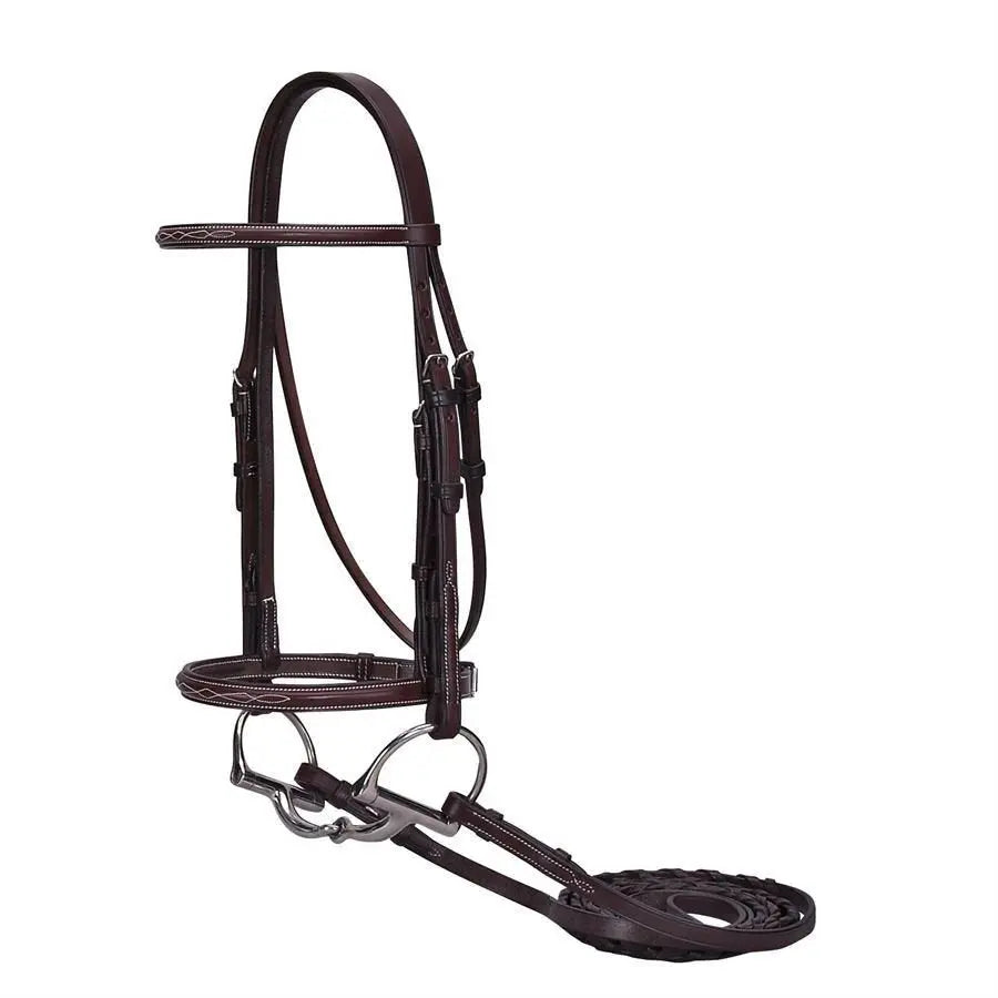 Hunter Bridle with Matching Reins-  Fancy Stitched Premium Quality Leather with Stainless Steel Hardware - NewEngland Tack