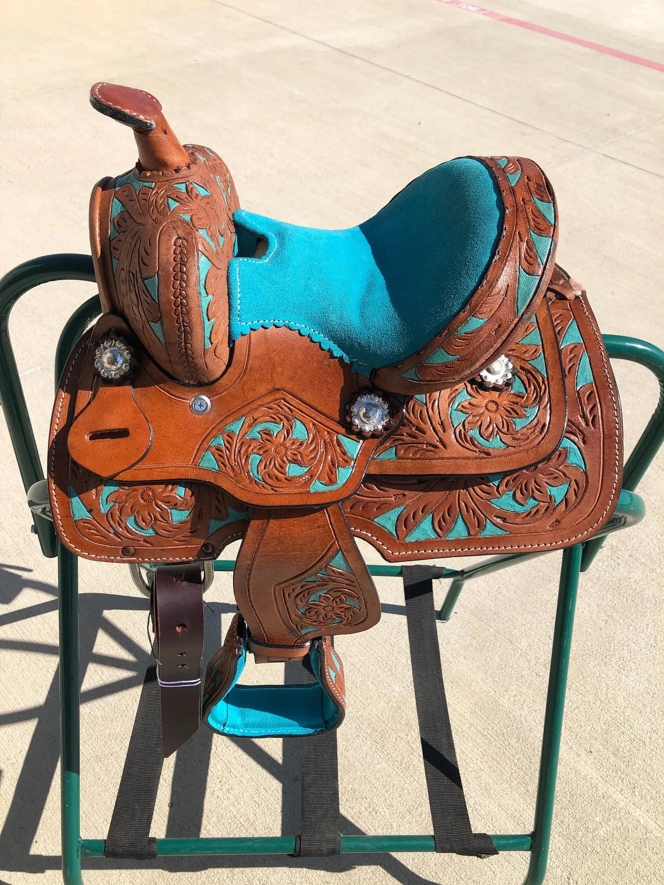 Kids Western Horse Barrel Saddle Horse Floral Tooled Leather 8 