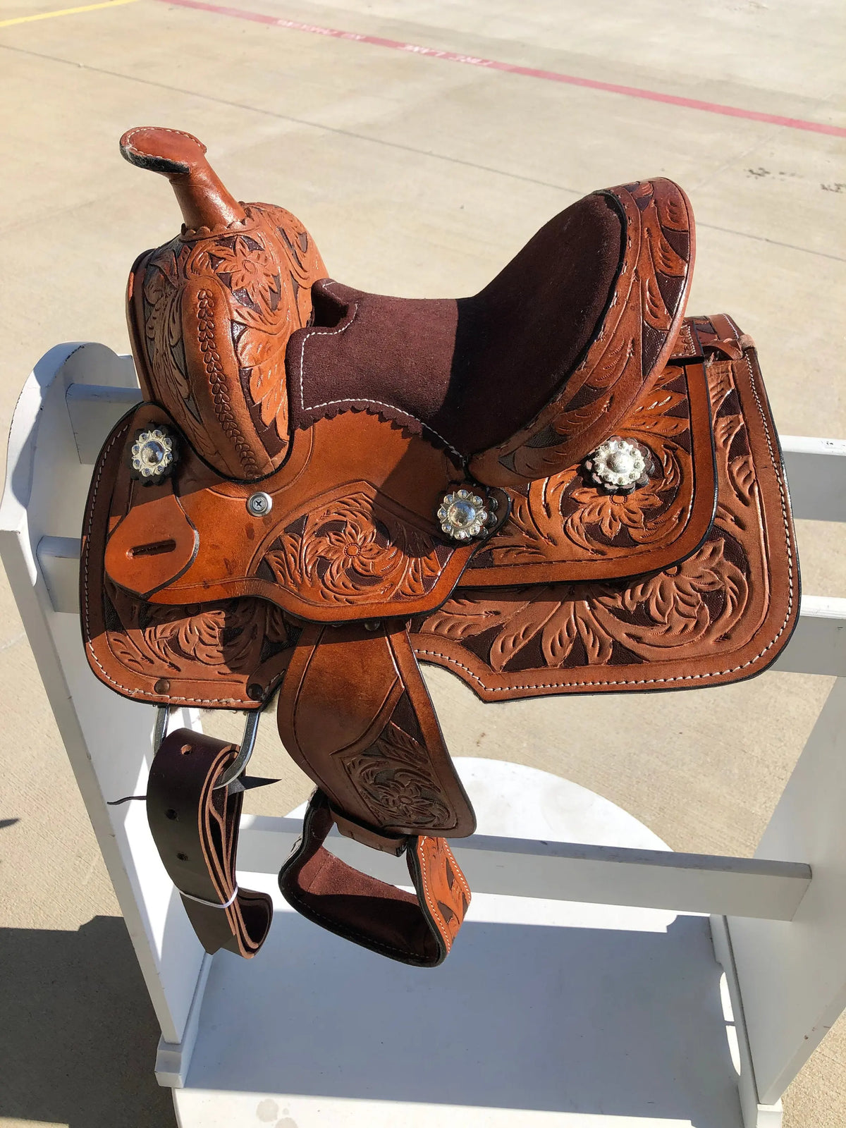 Kids Western Horse Barrel Saddle Horse Floral Tooled Leather 8 