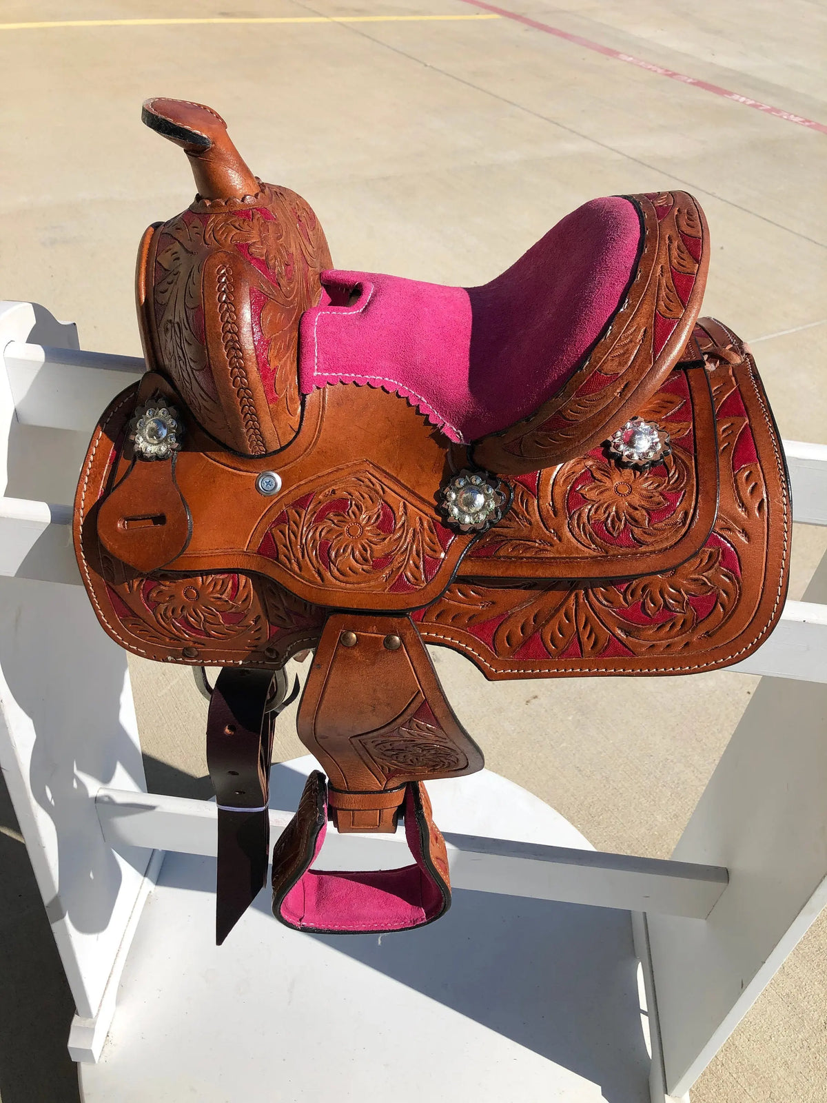 Kids Western Horse Barrel Saddle Horse Floral Tooled Leather 8 