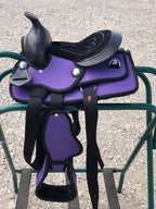 Kids Western New Generation Horse Synthetic Saddle - 8"- Blue/Black/Light Brown/Pink Color Saddle - NewEngland Tack