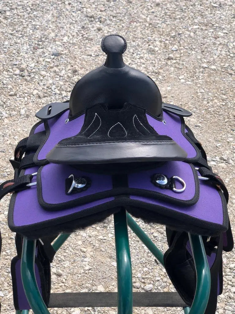 Kids Western New Generation Horse Synthetic Saddle - 8"- Blue/Black/Light Brown/Pink Color Saddle - NewEngland Tack