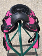 Kids Western New Generation Horse Synthetic Saddle - 8"- Blue/Black/Light Brown/Pink Color Saddle - NewEngland Tack