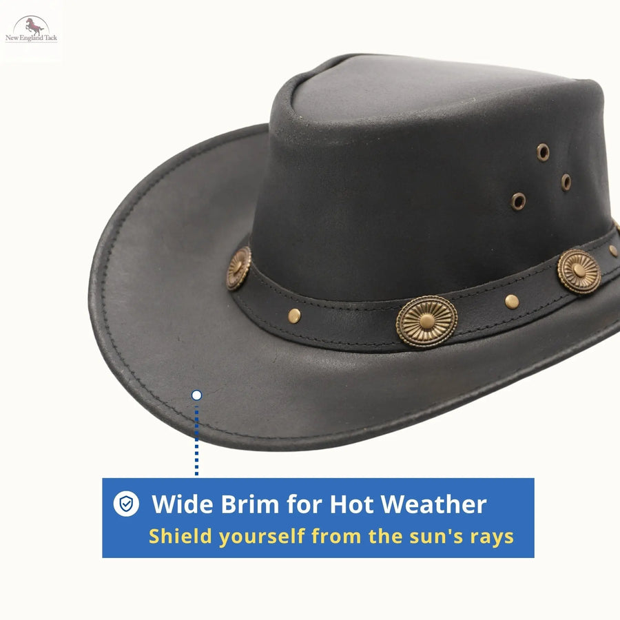100% Leather Wide Brim Cowboy Hat For Men Western Style Handmade