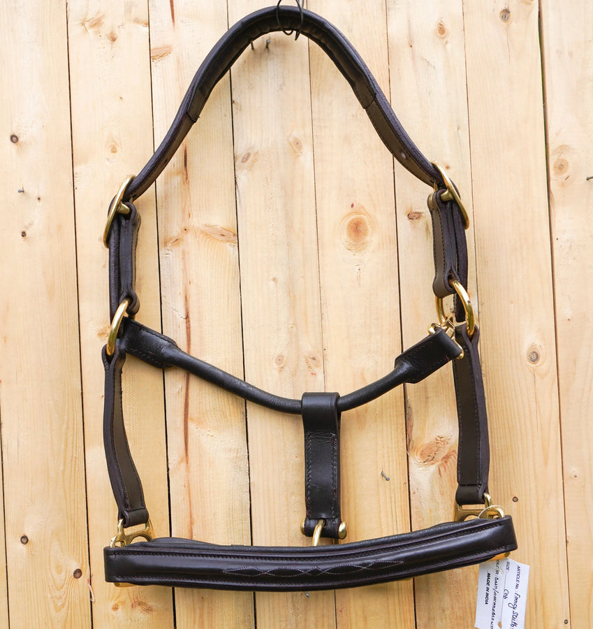 Leather Horse Halter Fancy Stitched - Brass Hardware - NewEngland Tack
