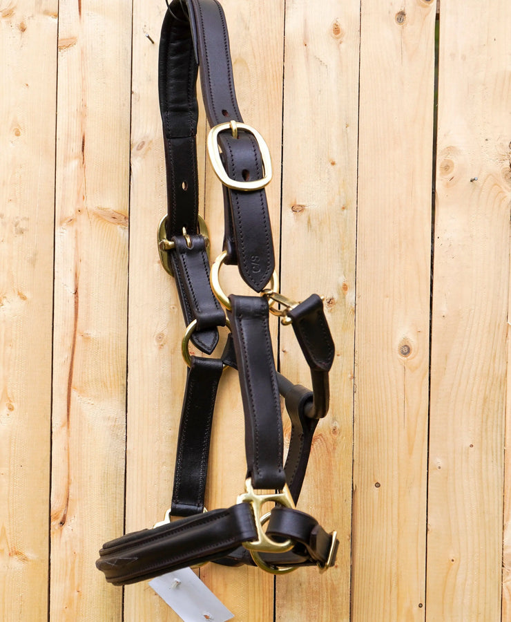 Leather Horse Halter Fancy Stitched - Brass Hardware - NewEngland Tack
