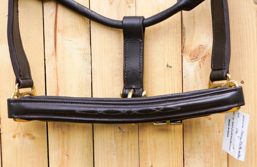 Leather Horse Halter Fancy Stitched - Brass Hardware - NewEngland Tack