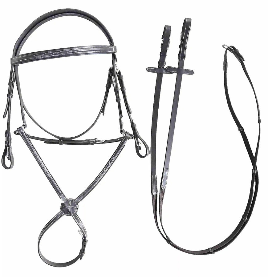Mexican Bridle Fancy stitched Figure 8 Style Premium Quality Leather with Stainless Steel Hardware - NewEngland Tack