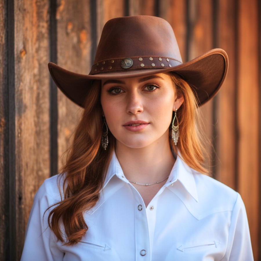 RESISTANCE Premium Australian Style Leather Cowboy Hat Shapeable Outback Hat for Men and Women