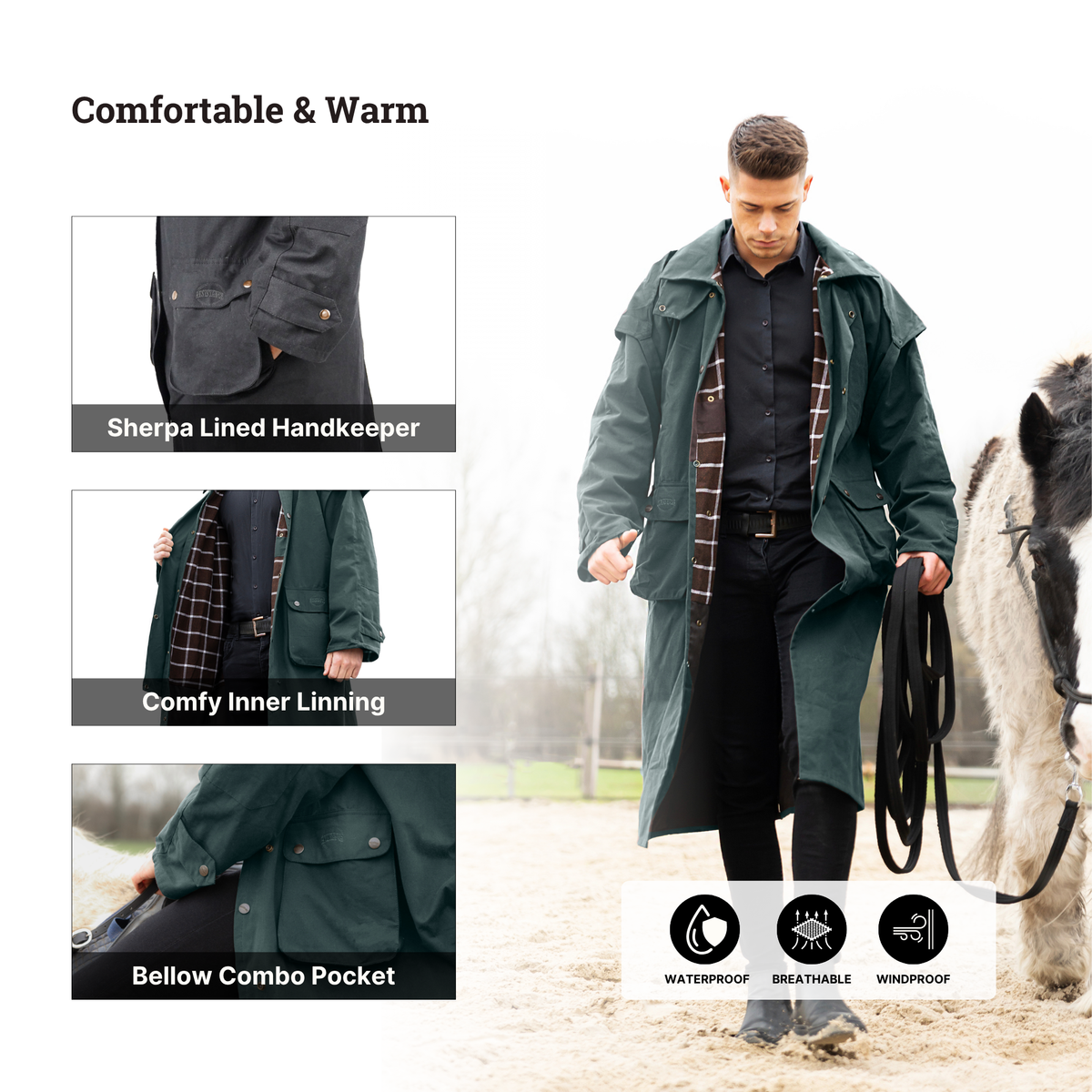 Resistance Premium Waterproof Oilskin Long Duster Coat NewEngland Tack OLIVE3