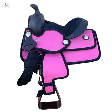 Youth Western New Generation Horse Synthetic Saddle - 8"- Blue/Black/Light Brown/Pink Color Saddle NewEngland Tack