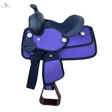 Youth Western New Generation Horse Synthetic Saddle - 8"- Blue/Black/Light Brown/Pink Color Saddle NewEngland Tack