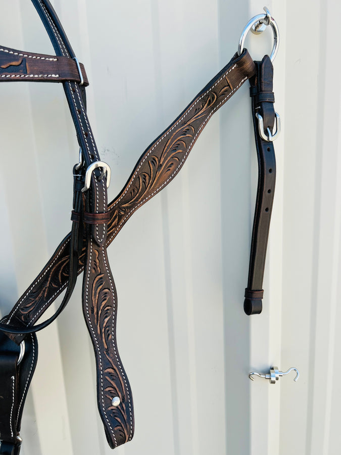 Premium Argentinian Leather Headstall and Breast Collar Floral Tooled NewEngland Tack