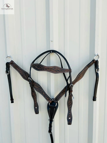 Premium Argentinian Leather Headstall and Breast Collar Floral Tooled NewEngland Tack