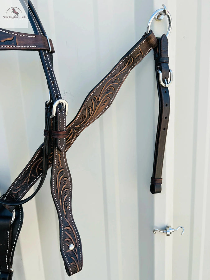 Premium Argentinian Leather Headstall and Breast Collar Floral Tooled NewEngland Tack