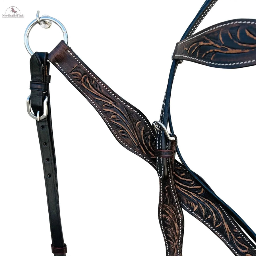 Premium Argentinian Leather Headstall and Breast Collar Floral Tooled NewEngland Tack