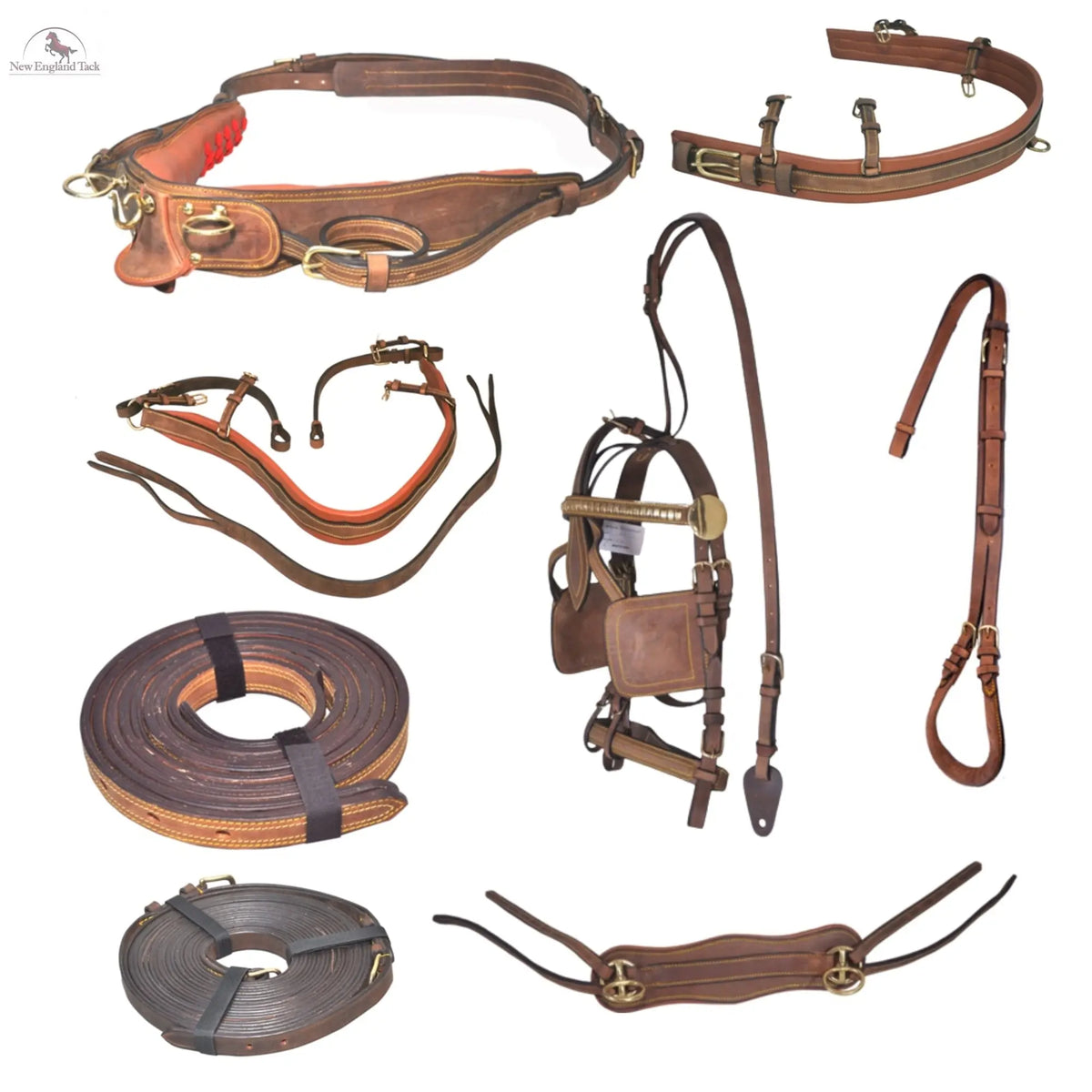 Black Horse Patent Leather Driving Harness Set - White Trimmed, High ...