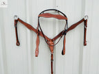 Premium Leather Headstall and Breast Collar Set with Basket wave Tooling NewEngland Tack